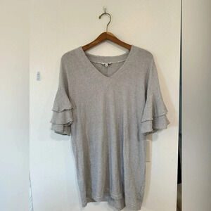 Lucky Brand Stripe Ruffle Bell Sleeve Knit Mini Shirt Dress Women’s X-Small